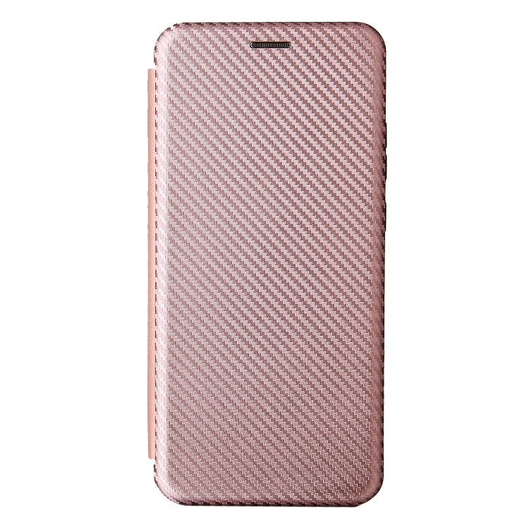 Pink carbon fiber texture flip phone case with card slot, front cover closed