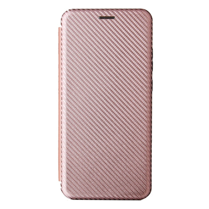 Pink carbon fiber texture flip phone case with card slot, front cover closed