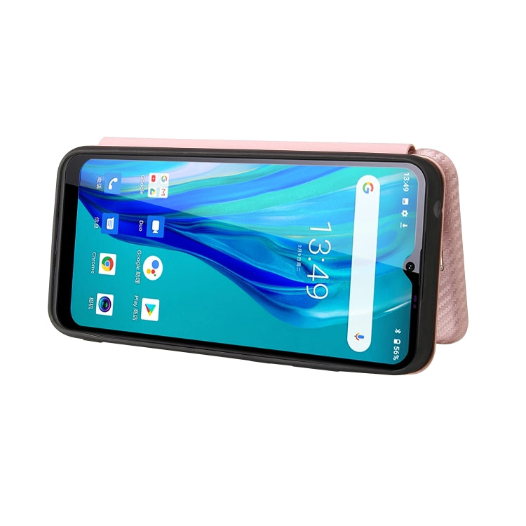 Pink carbon fiber texture flip phone case, side profile with protective edges