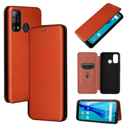 Brown carbon fiber texture horizontal flip phone case with card slot and magnetic closure