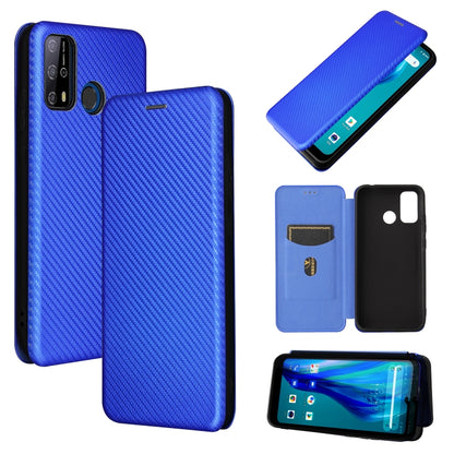 Magnetic flip phone case with carbon fiber texture, card slot, blue TPU/PC/PU
