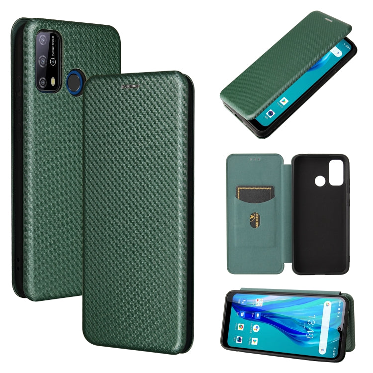 Green carbon fiber texture horizontal flip phone case with card slot and magnetic closure