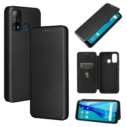 Black carbon fiber texture horizontal flip phone case with card slot and magnetic closure
