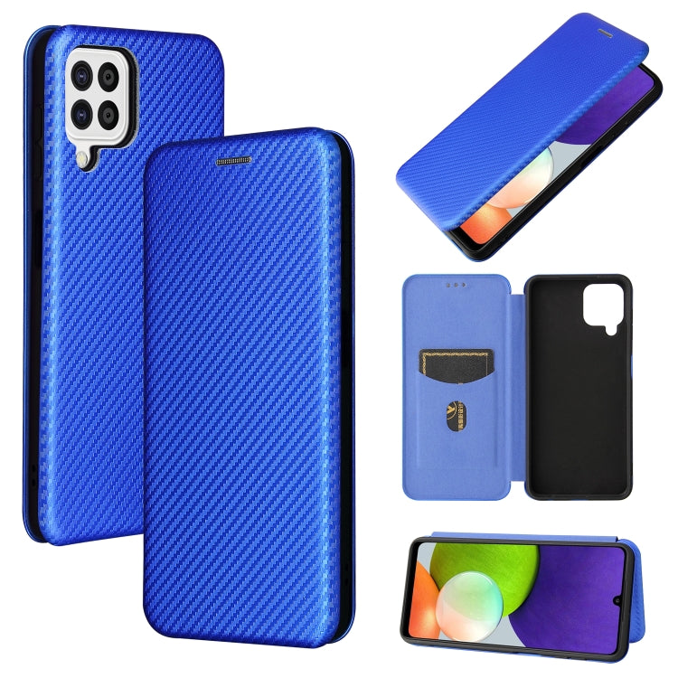 Magnetic flip phone case with carbon-fiber texture and card slot, blue