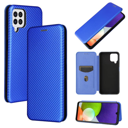 Magnetic flip phone case with carbon-fiber texture and card slot, blue