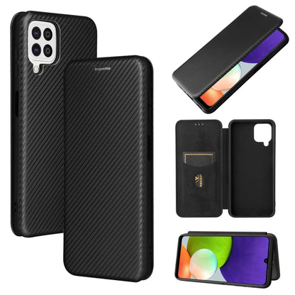 Magnetic flip phone case with carbon-fiber texture and card slot, black