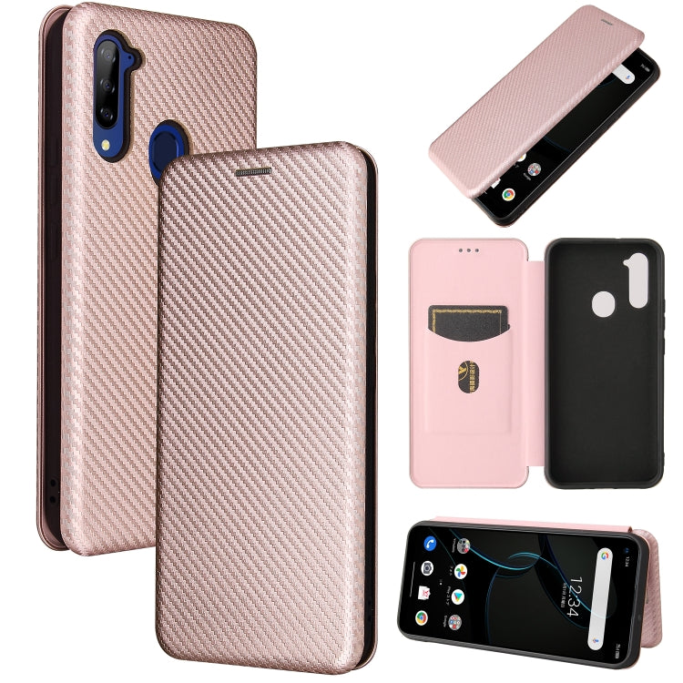 Magnetic flip phone case with carbon-fiber texture and card slot, light pink