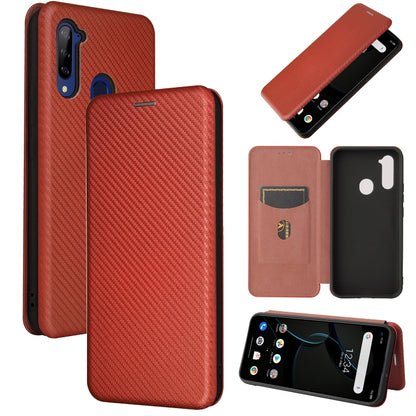 Magnetic flip phone case with carbon-fiber texture and card slot, rust orange