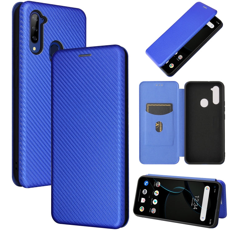 Magnetic flip phone case with carbon-fiber texture and card slot, royal blue
