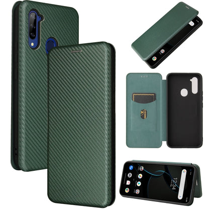 Magnetic flip phone case with carbon-fiber texture and card slot, olive green