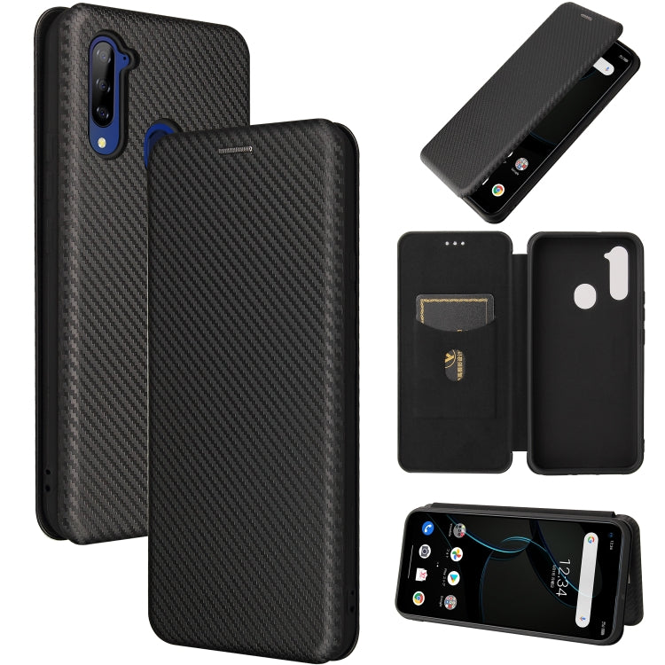 Magnetic flip phone case with carbon-fiber texture and card slot, charcoal black