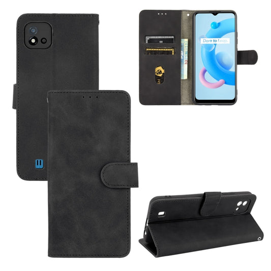 Black PU leather flip phone case with magnetic buckle, card slots, and holder