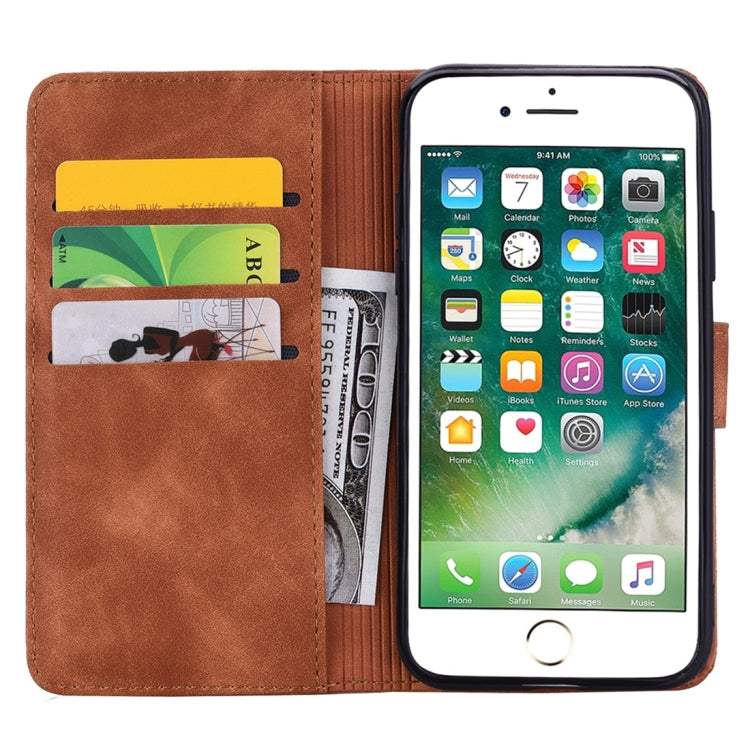 Brown leather wallet phone case with card slots and cash pocket, front cover open