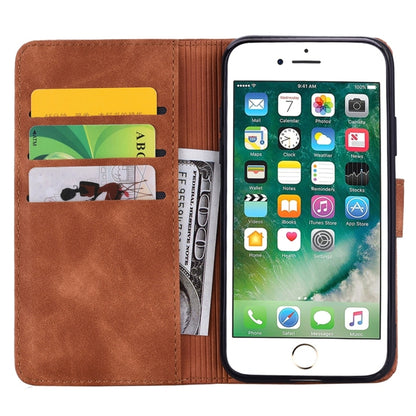 Brown leather wallet phone case with card slots and cash pocket, front cover open