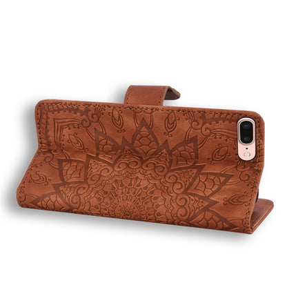 Brown embossed mandala leather phone wallet case with strap and camera cutout