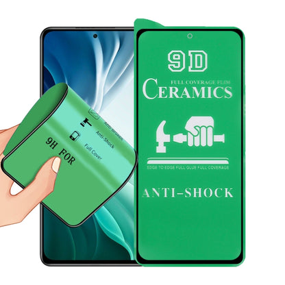 9D ceramic full-screen screen protector film with full glue, anti-shock; hand holds the film