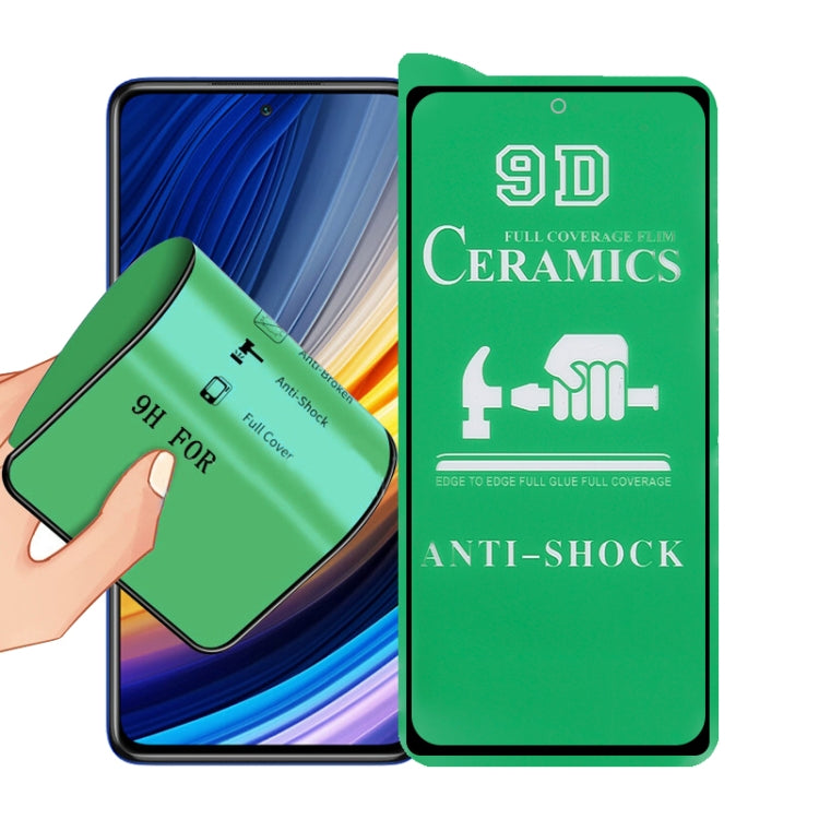 9D ceramics full-glue screen protector film with green anti-shock front, shown with phone