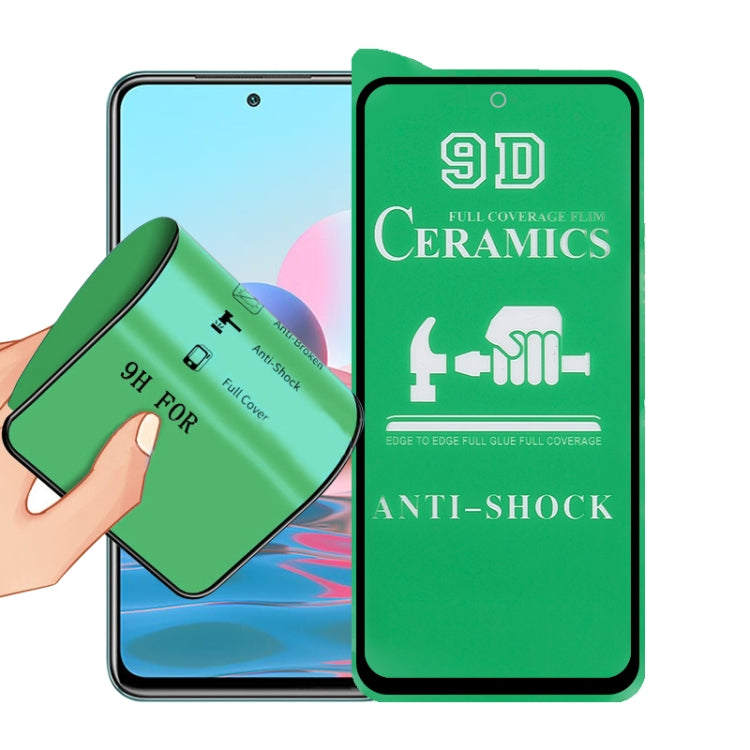 9D ceramics full-glue screen protector film with green anti-shock design, fitting view