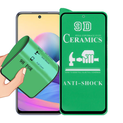 9D full-screen ceramic screen protector film with anti-shock full-glue design; hand holds it