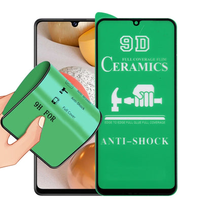 9D ceramic full-screen screen protector film with full glue, anti-shock; hand holds near phone