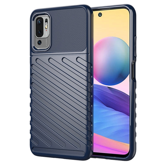 Blue shockproof phone case with textured back and raised camera protection