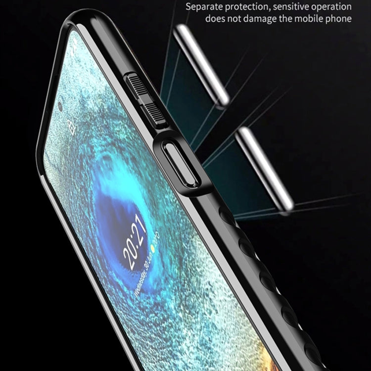 Black shockproof TPU phone case with side buttons and camera cutout