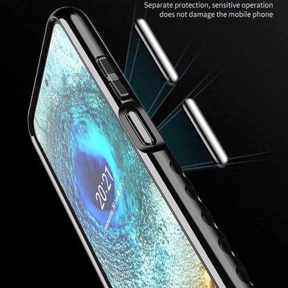 Black shockproof TPU phone case with side buttons and camera cutout