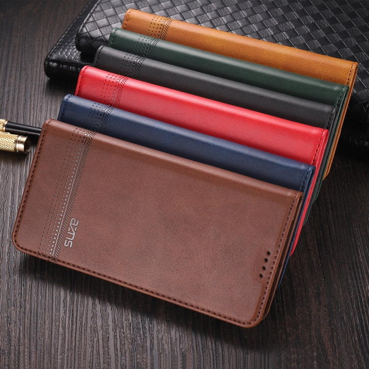 Brown flip leather phone case with stitched trim and perforated strip detail