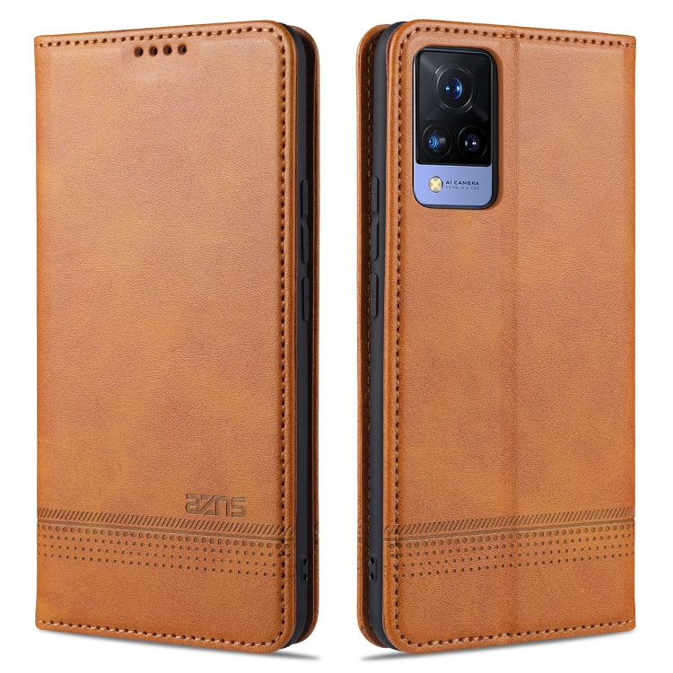 Light brown textured flip leather phone case with camera cutout and stitched trim
