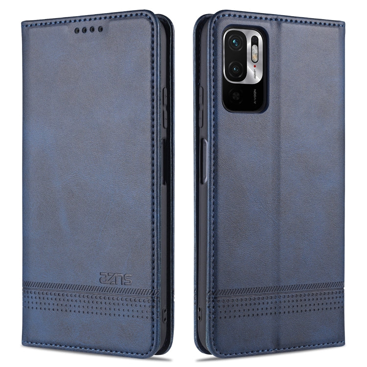 Dark blue leather flip phone case with stitched edges and camera cutout