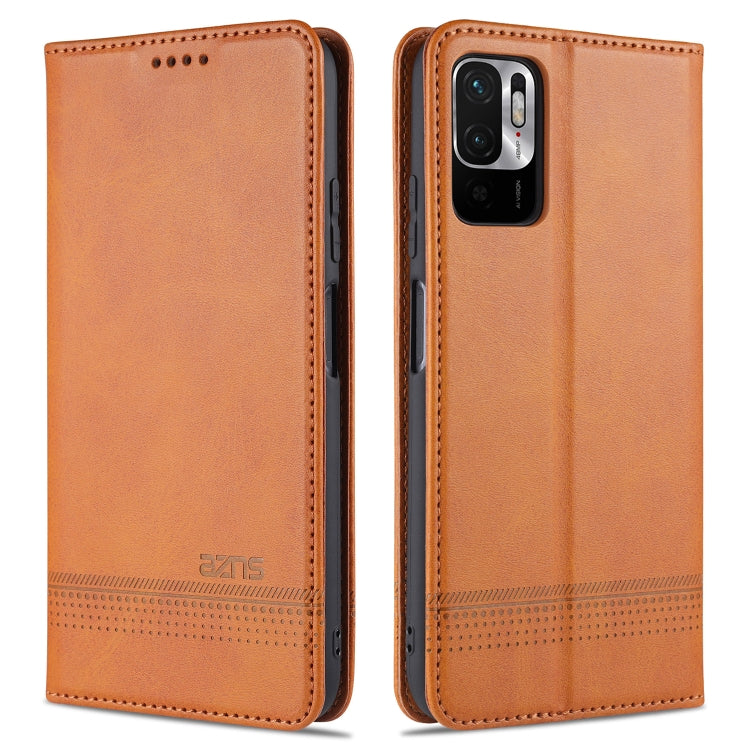 Tan leather flip phone case with stitched edges and camera cutout