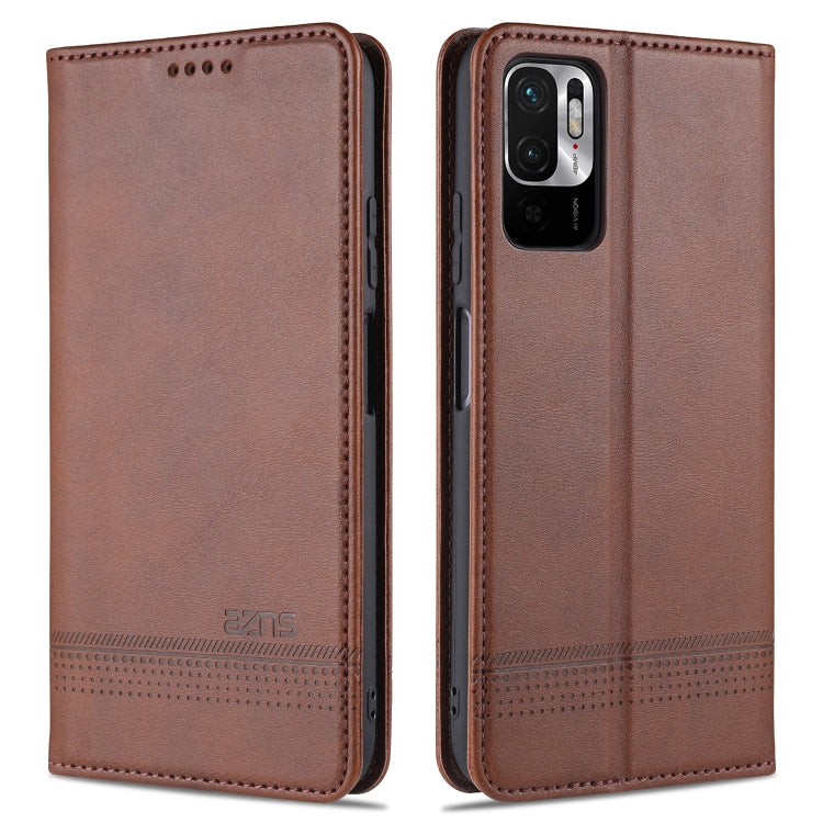 Brown leather flip phone case with stitched edges and camera cutout