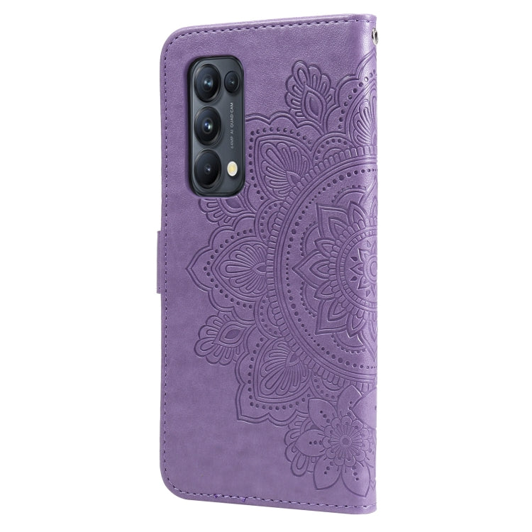 Purple PU leather phone case with embossed floral mandala pattern and camera cutout