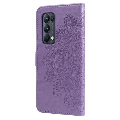 Purple PU leather phone case with embossed floral mandala pattern and camera cutout
