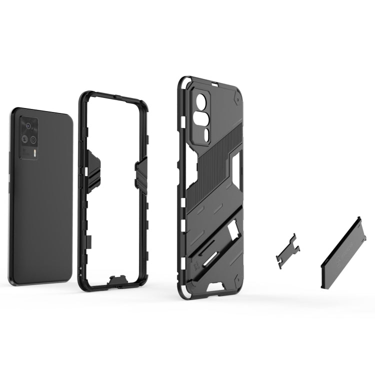 Rugged phone case set with back cover, frame, and side pieces in black