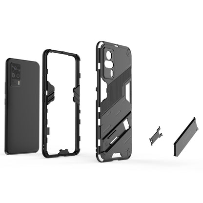 Rugged phone case set with back cover, frame, and side pieces in black