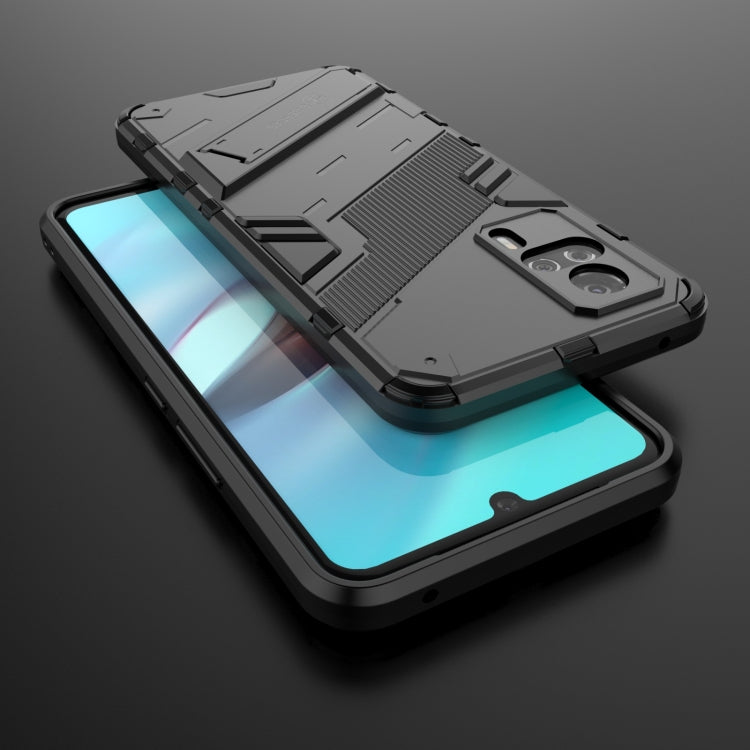 Grey/graphite rugged phone case with built-in kickstand and shockproof TPU bumper