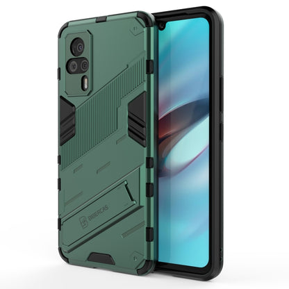 Shockproof rugged phone case with built-in holder, green, textured armor design
