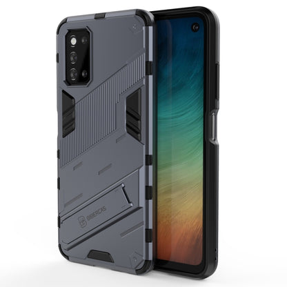 Shockproof rugged phone case with built-in holder, black, textured armor design