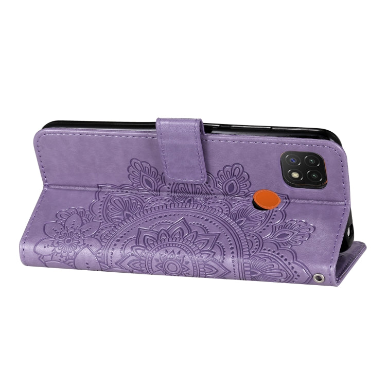 Light purple PU leather folio phone case with embossed floral pattern, magnetic strap, and cutout