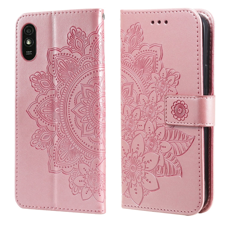 Embossed floral PU leather phone case with flip cover and card slots, light pink