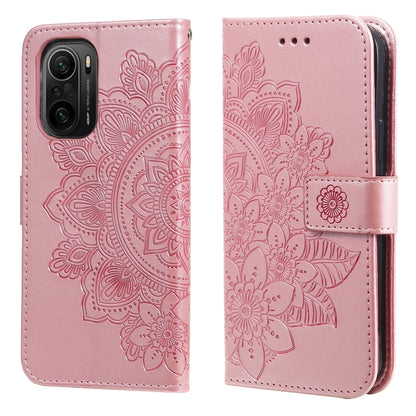 Embossed floral PU leather phone case with flip cover and card slots, light pink