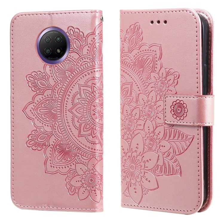 Light purple PU leather phone wallet case with embossed floral mandala, flip cover and card slots.