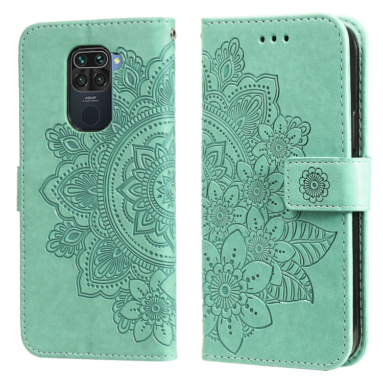 Mint green floral embossed PU leather wallet phone case, flip cover with strap and camera cutout