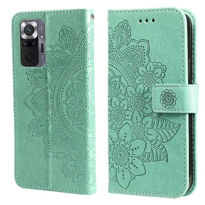 Mint green floral embossed PU leather phone wallet case with flip cover, strap, and camera cutout