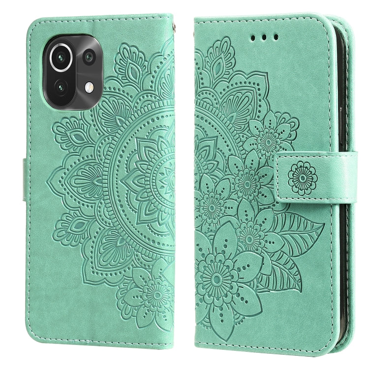 Mint green floral embossed PU leather flip phone wallet case with strap and rounded camera cutout