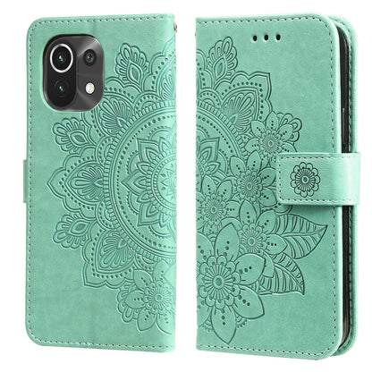 Mint green floral embossed PU leather flip phone wallet case with strap and rounded camera cutout