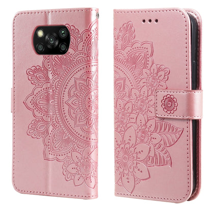 Light purple PU leather phone wallet case with embossed floral mandala, flip cover and card slot panel.
