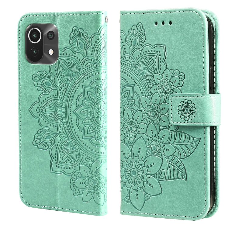 Mint green floral embossed PU leather flip phone wallet case with strap and front card slots