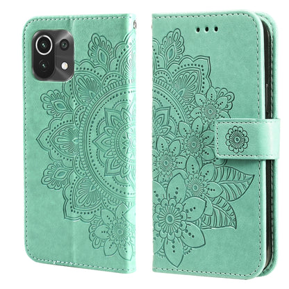 Mint green floral embossed PU leather flip phone wallet case with strap and front card slots